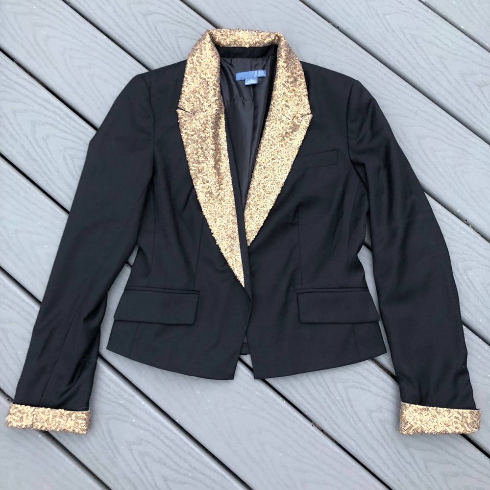 Anthropologie Black & Gold Sparkle Blazer Jacket 8